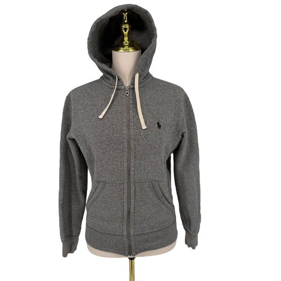 RARE Polo Ralph Lauren XS Full Zip HTR Gray Waffle Hoodie Pony Jacket Cotton Y2K - Picture 2 of 15